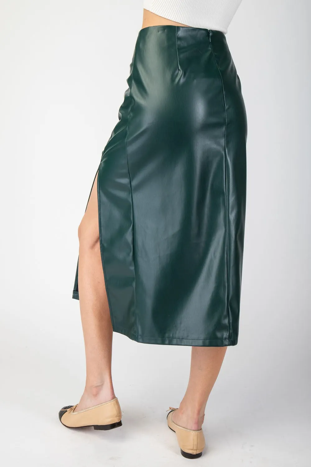 Faux Leather Midi Skirt