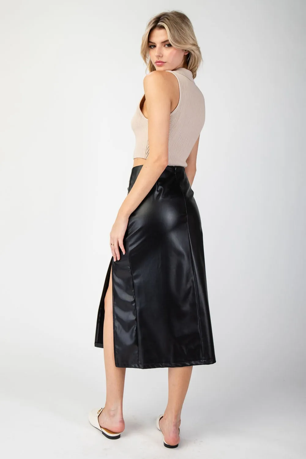 Faux Leather Midi Skirt