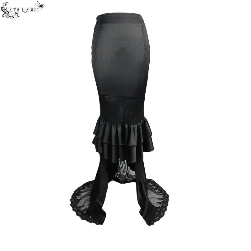'Funeral Fog' Gothic Satin Floor-Length Skirt