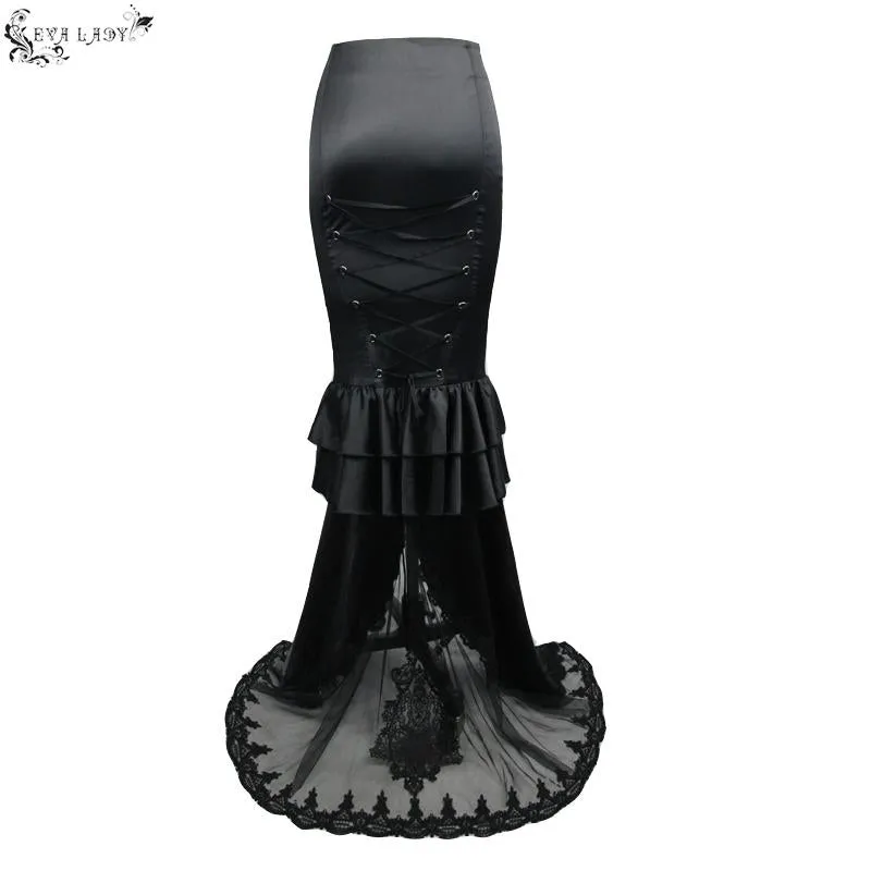 'Funeral Fog' Gothic Satin Floor-Length Skirt