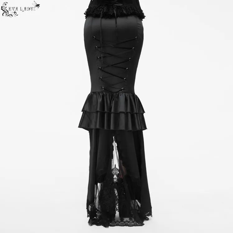 'Funeral Fog' Gothic Satin Floor-Length Skirt
