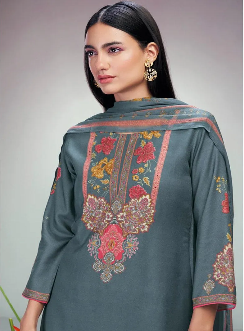 Ganga Printed Unstitched Woolen Pashmina Winter Suit Dress Material