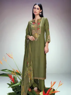 Ganga Woolen Pashmina Unstitched Winter Suit with Chiffon Dupatta