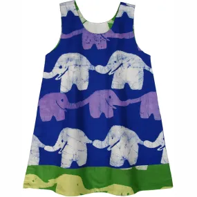 Girls Reversible Dress Blueberry Lime Elephants Global Mamas