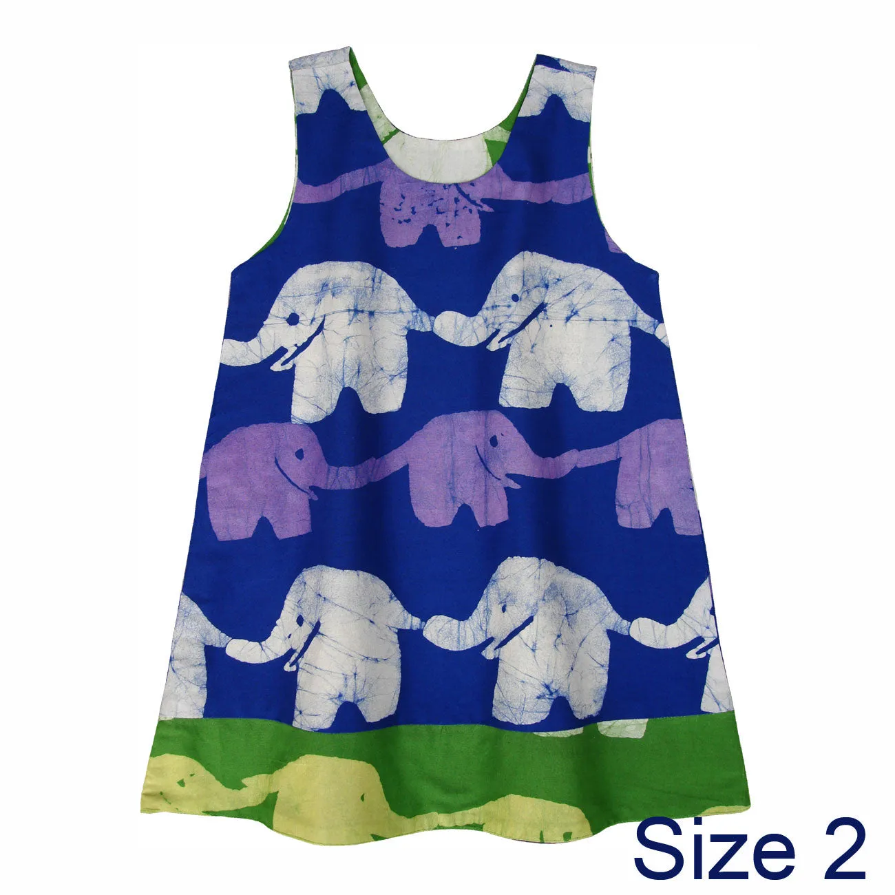 Girls Reversible Dress Blueberry Lime Elephants Global Mamas