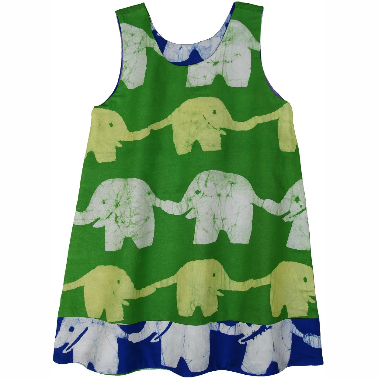 Girls Reversible Dress Blueberry Lime Elephants Global Mamas