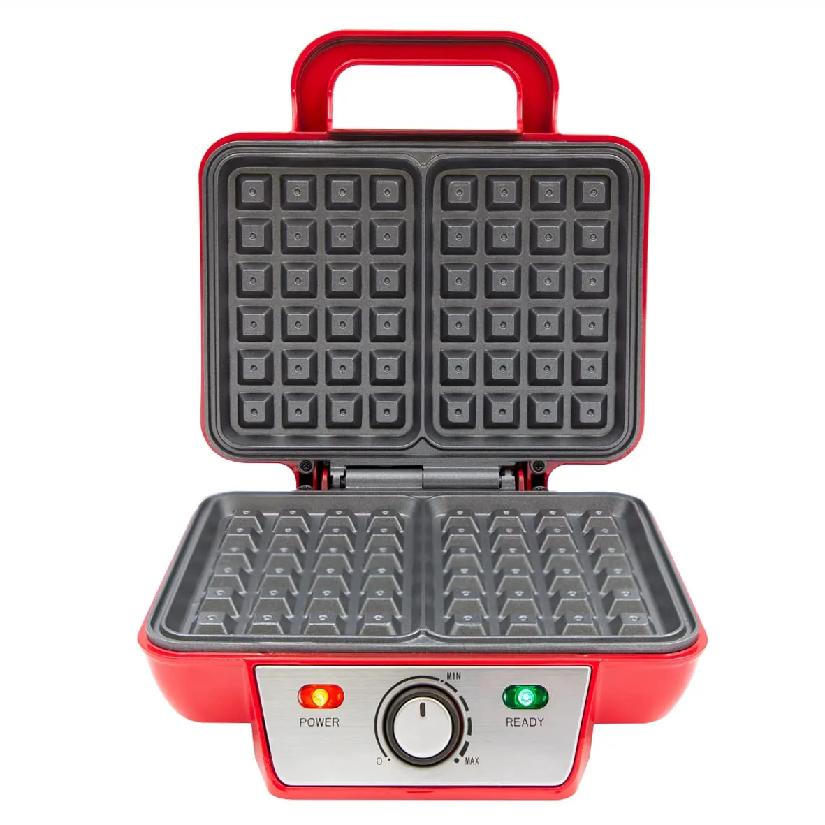 Global Gizmos 37579 Two Slice Waffle Maker/Non-Stick Waffle Machine/Adjustable Temperature/Easy Clean Stainless Steel/Non-Slip Base & Cool Touch Handle/Red Colour