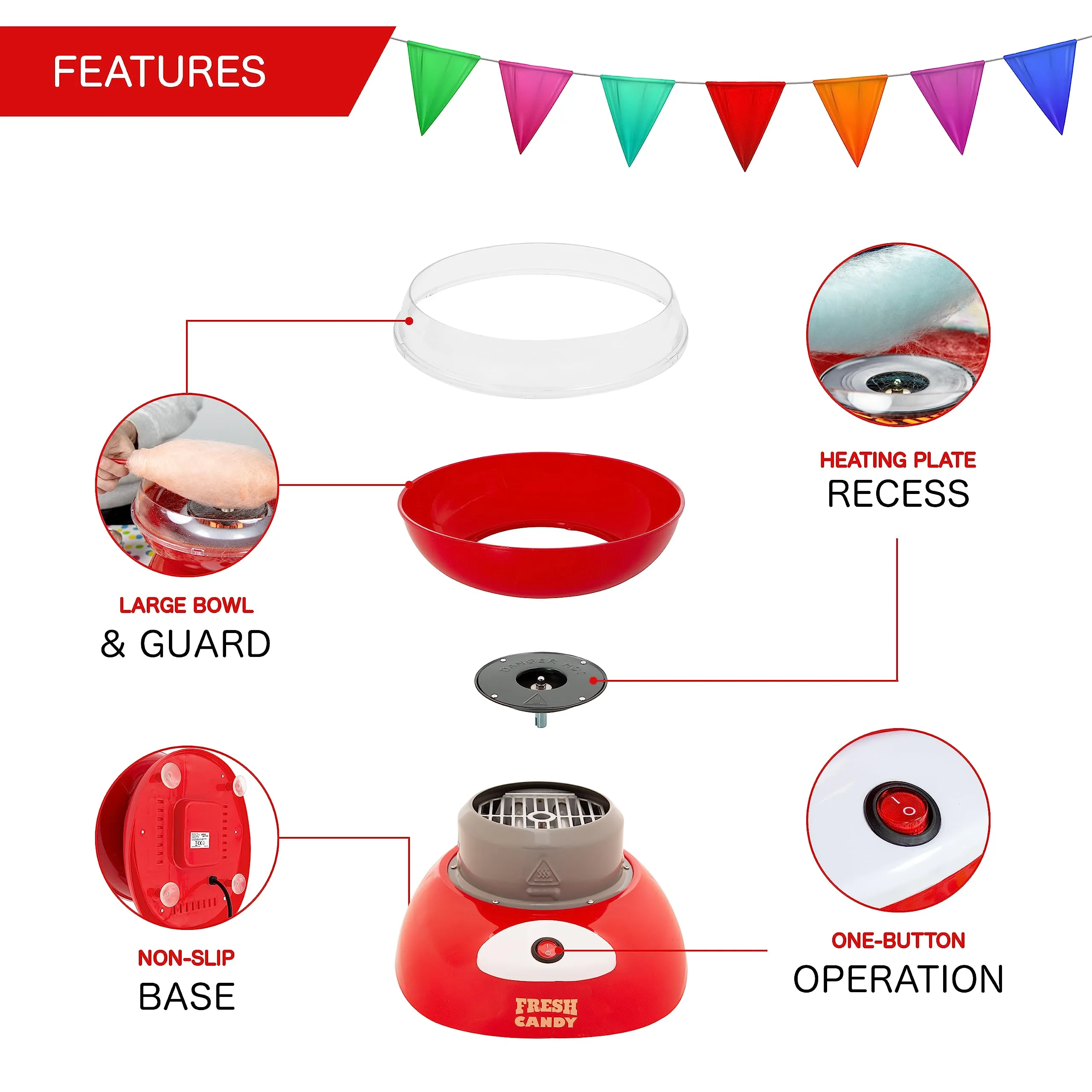 Global Gizmos 51560 Premium Candy Floss Maker / 500W / Retro Carnival Style Machine/Spinning Tool Included/Non-Slip Base / 30cm x 32cm