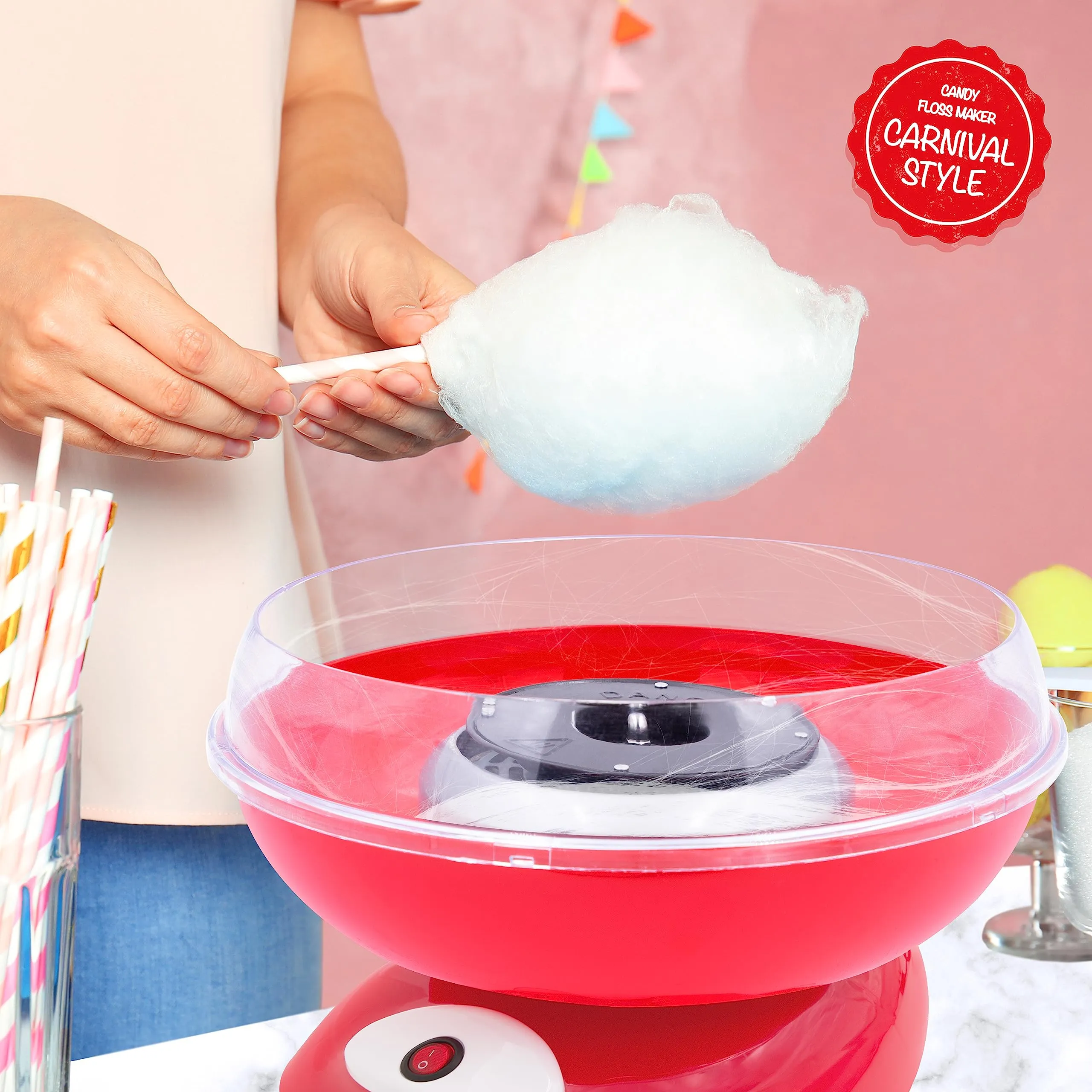 Global Gizmos 51560 Premium Candy Floss Maker / 500W / Retro Carnival Style Machine/Spinning Tool Included/Non-Slip Base / 30cm x 32cm