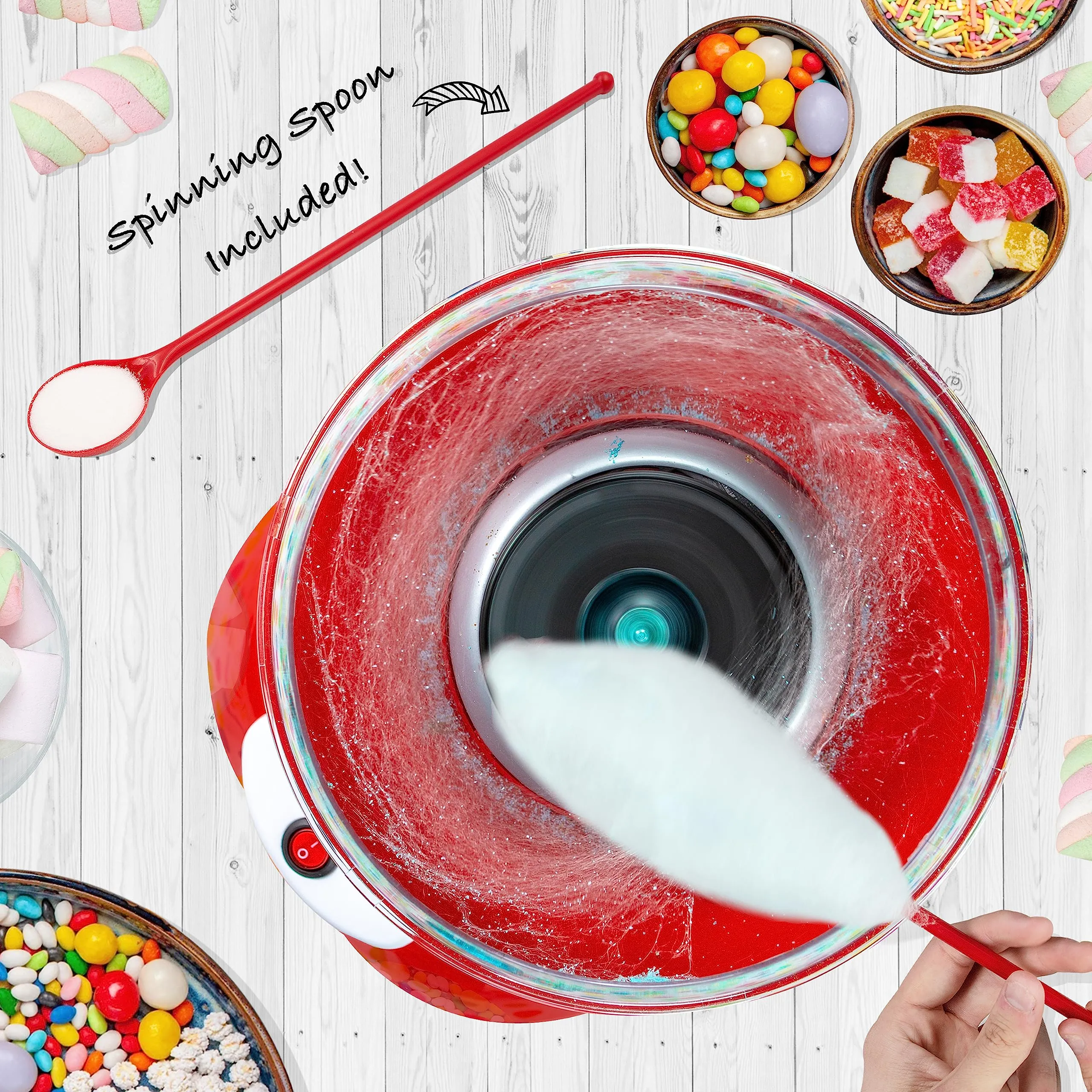 Global Gizmos 51560 Premium Candy Floss Maker / 500W / Retro Carnival Style Machine/Spinning Tool Included/Non-Slip Base / 30cm x 32cm