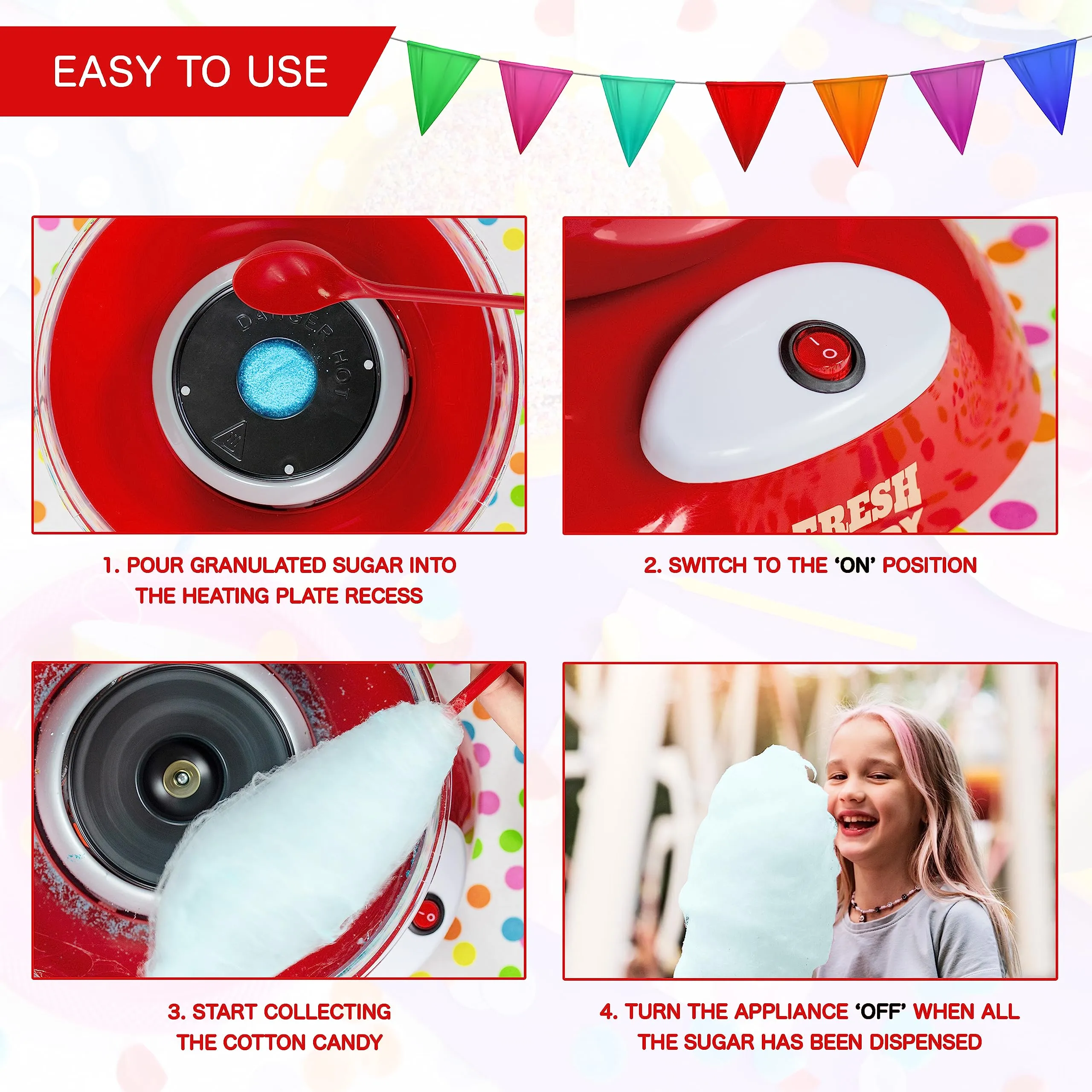 Global Gizmos 51560 Premium Candy Floss Maker / 500W / Retro Carnival Style Machine/Spinning Tool Included/Non-Slip Base / 30cm x 32cm