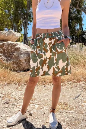 GNS Women's Camouflage High Waist Elastic Waistband Pocket Camouflage Pattern Gabardine Mini Skirt BST3640 - Rome