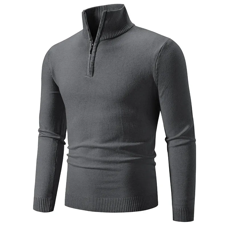 Herbst Winter Herren halber Reiß verschluss Strick pullover Pullover schmaler Stehkragen lässige Strickwaren Herren einfarbige Langarm pullover