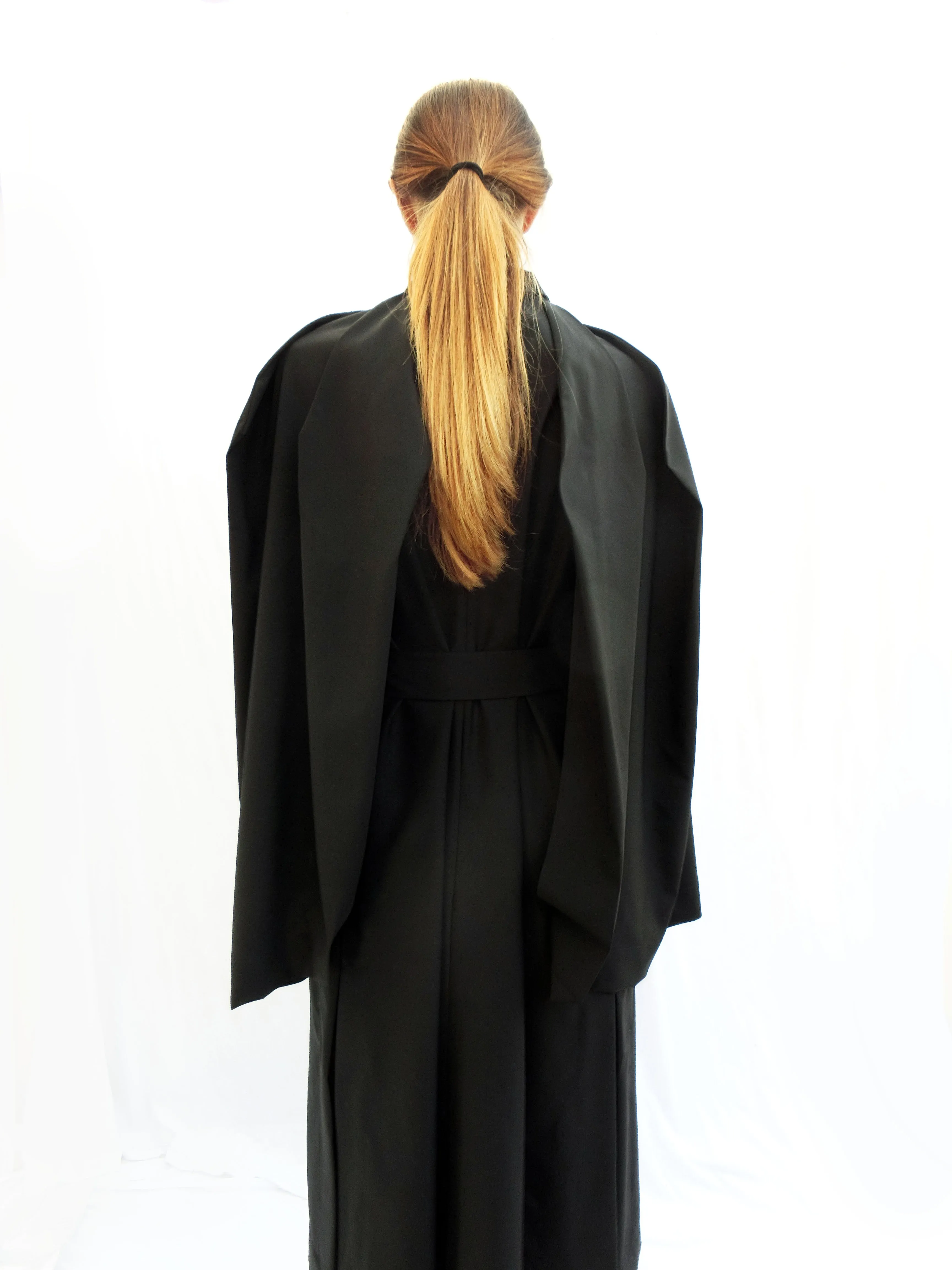 High Collar Anglar Pleated Dress / Black / 100% Virgin Wool