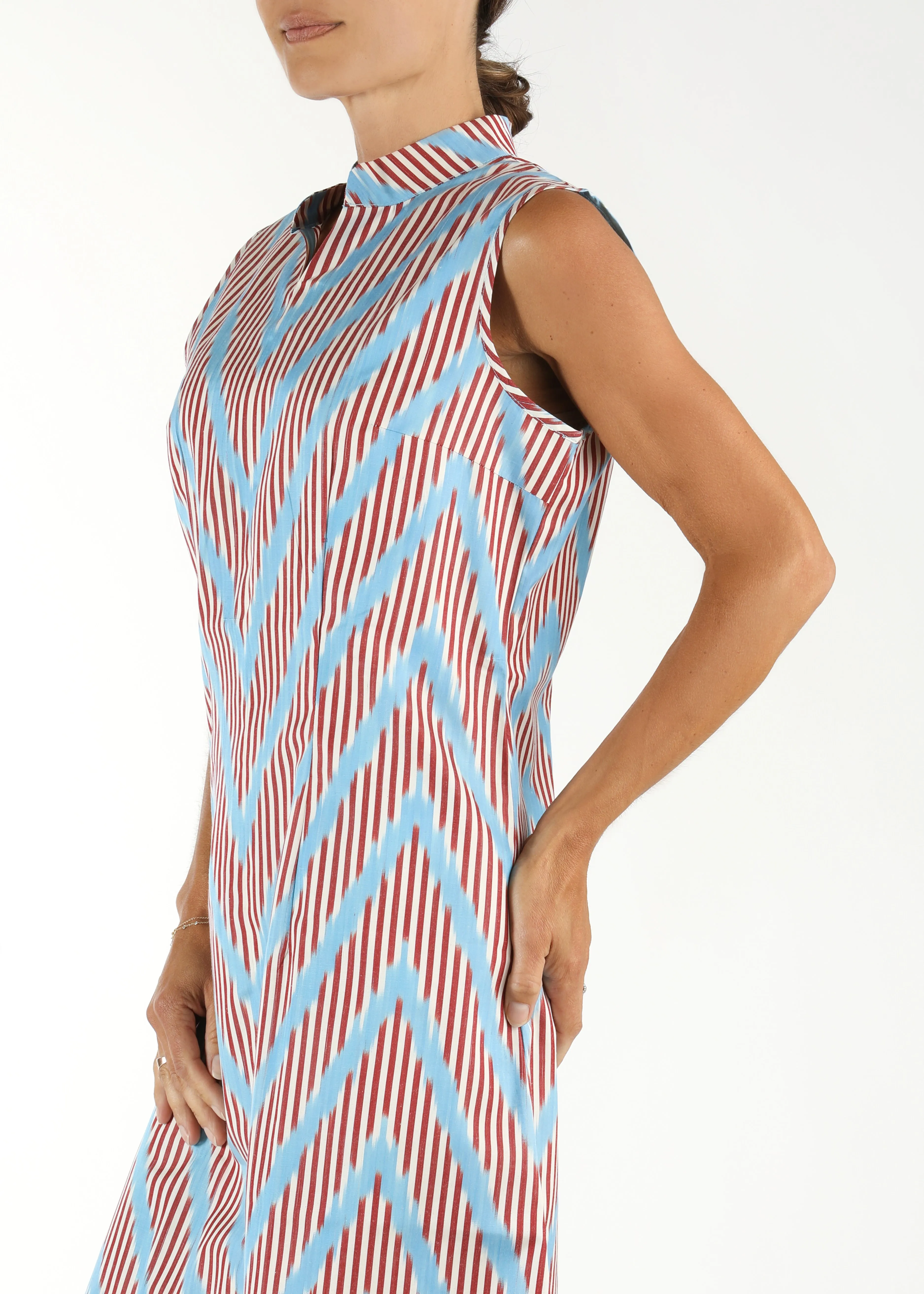 Hyannis Silk Ikat Shift Dress - Red, White, Light Blue