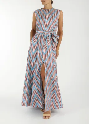 Hyannis Silk Ikat Sleeveless Dress - Red, White, Light Blue