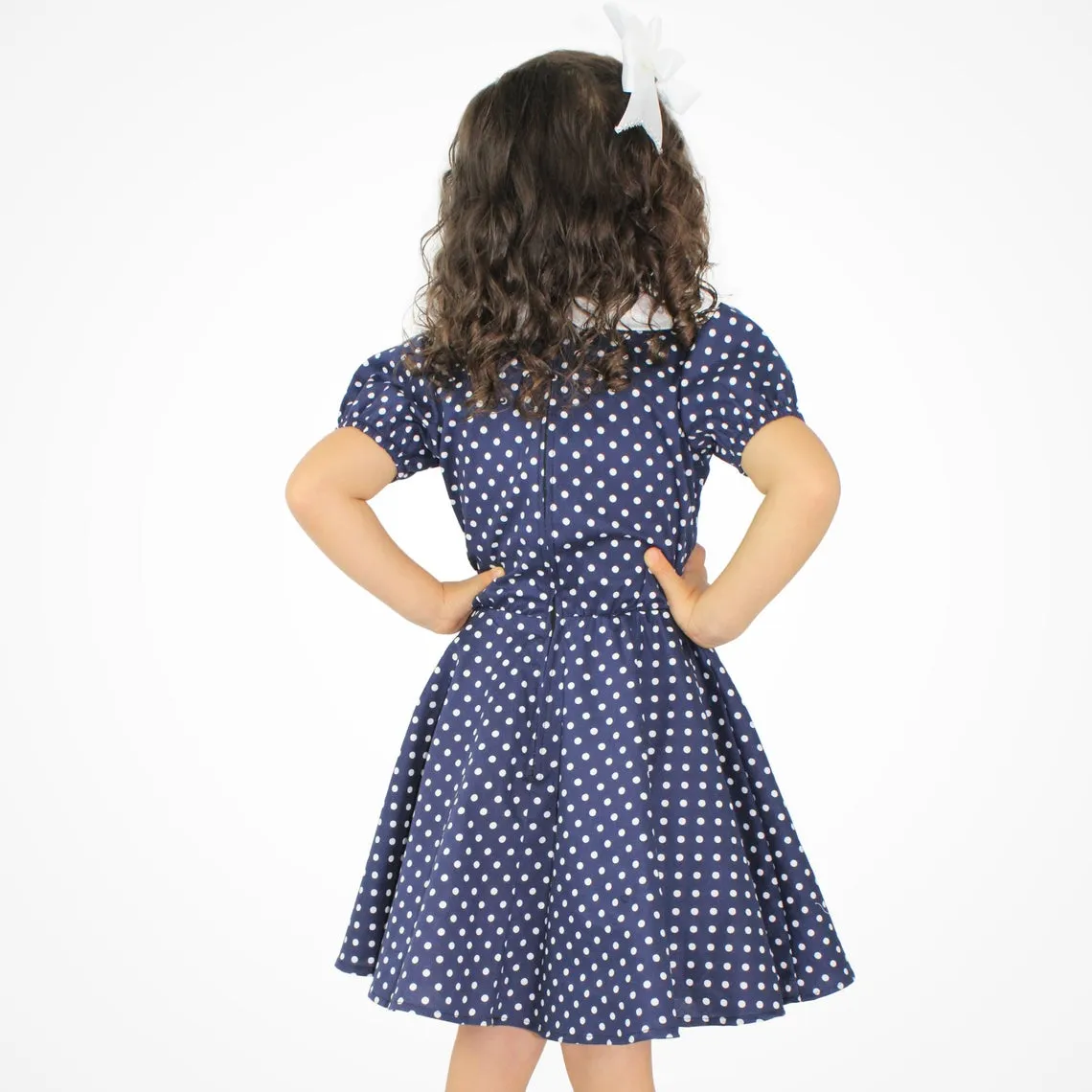 I Love Lucy Inspired Dress - Girl's Blue and White Polka Dot Dress