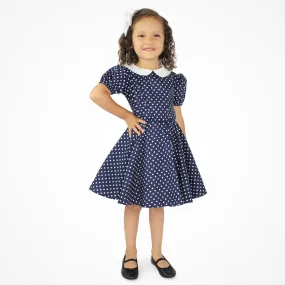 I Love Lucy Inspired Dress - Girl's Blue and White Polka Dot Dress