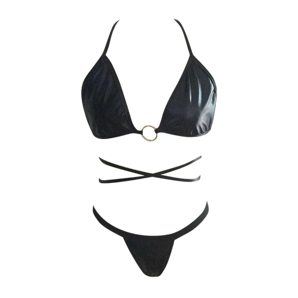 Intimate PU Leather Lingerie for Ladies / Women's Erotic Underwear Sets / Black Sexy Bodysuit