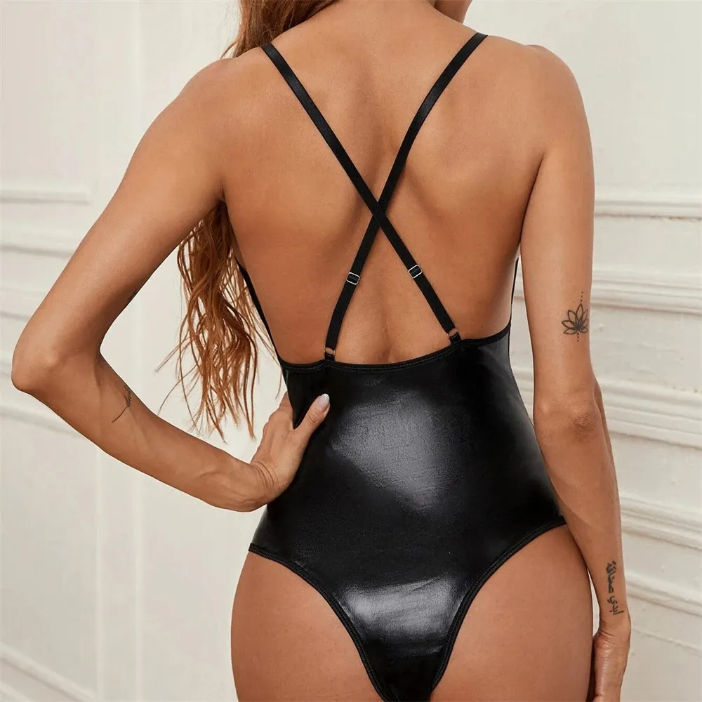 Intimate PU Leather Lingerie for Ladies / Women's Erotic Underwear Sets / Black Sexy Bodysuit