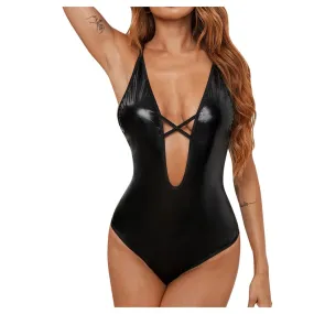 Intimate PU Leather Lingerie for Ladies / Women's Erotic Underwear Sets / Black Sexy Bodysuit