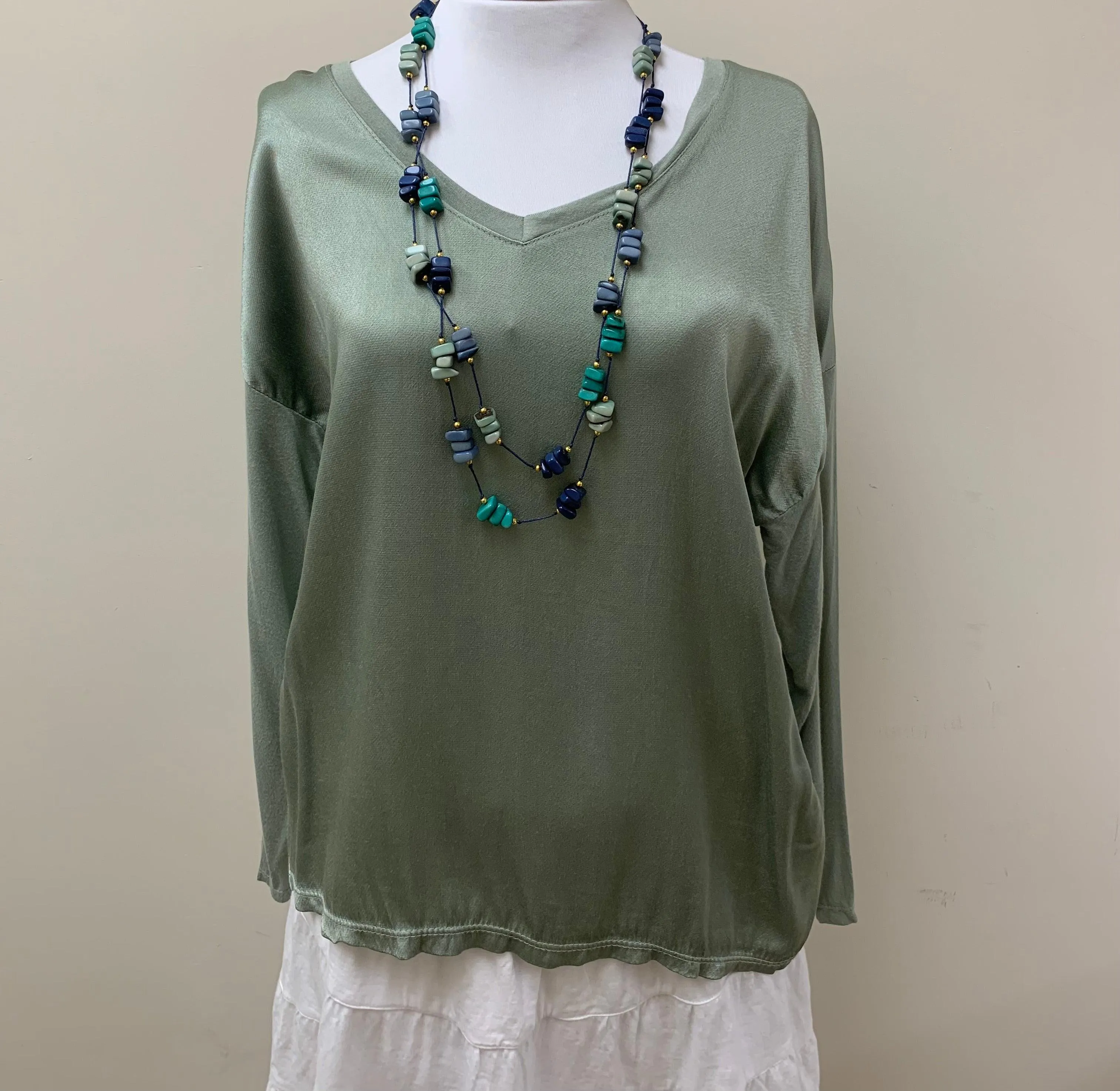 Italian made Dropped Shoulder V Neck Silky Top by Venti6 69270-S22