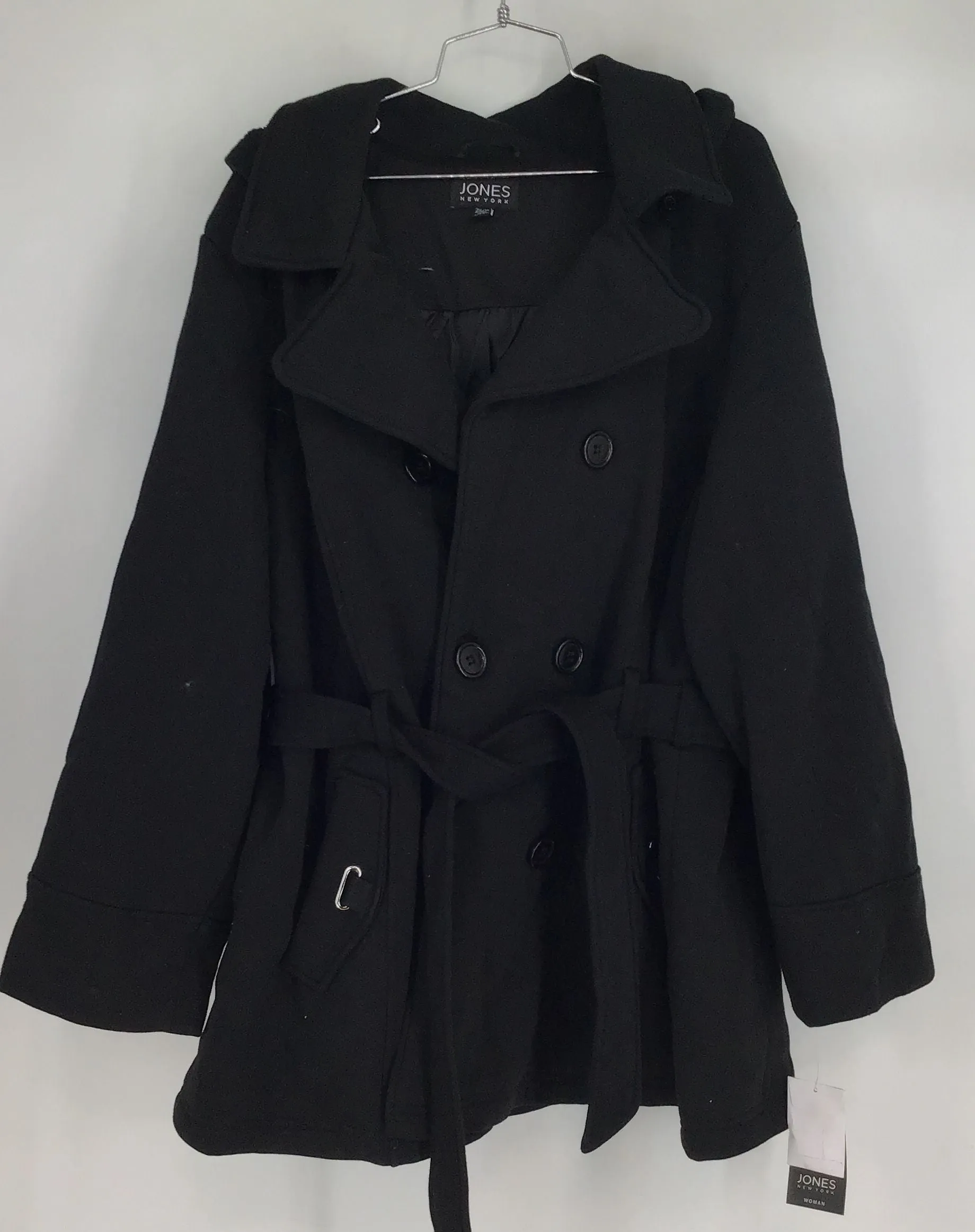 Jones New York Women's Black Belted Overcoat - Size 2X