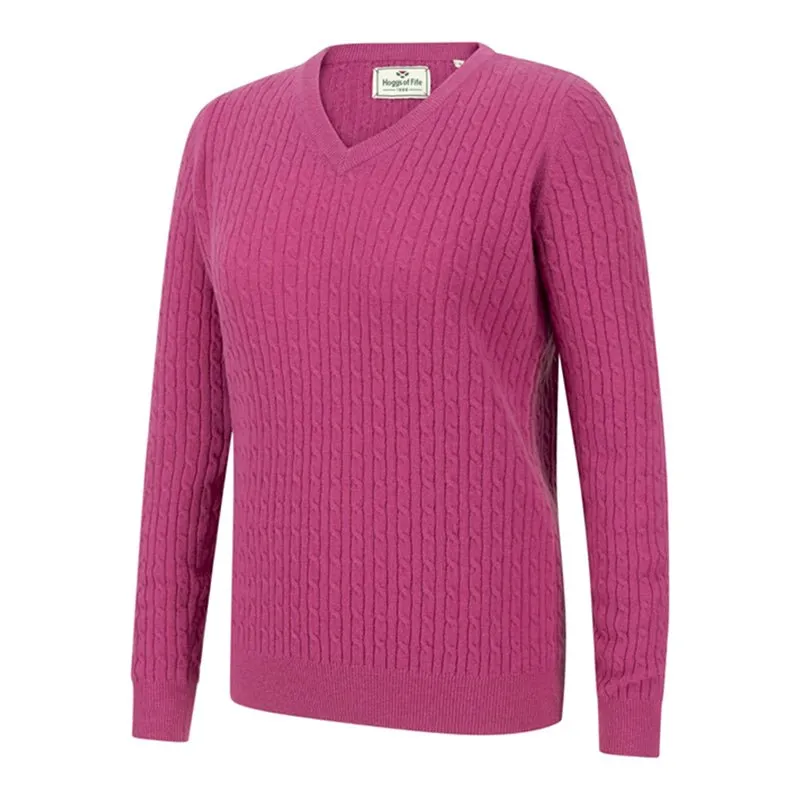 Lauder Ladies Cable Pullover In Cerise