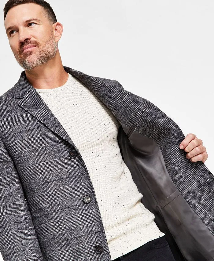 Lauren Ralph Lauren Men’s Luther Luxury Blend Overcoat Coat Black White Plaid 36S