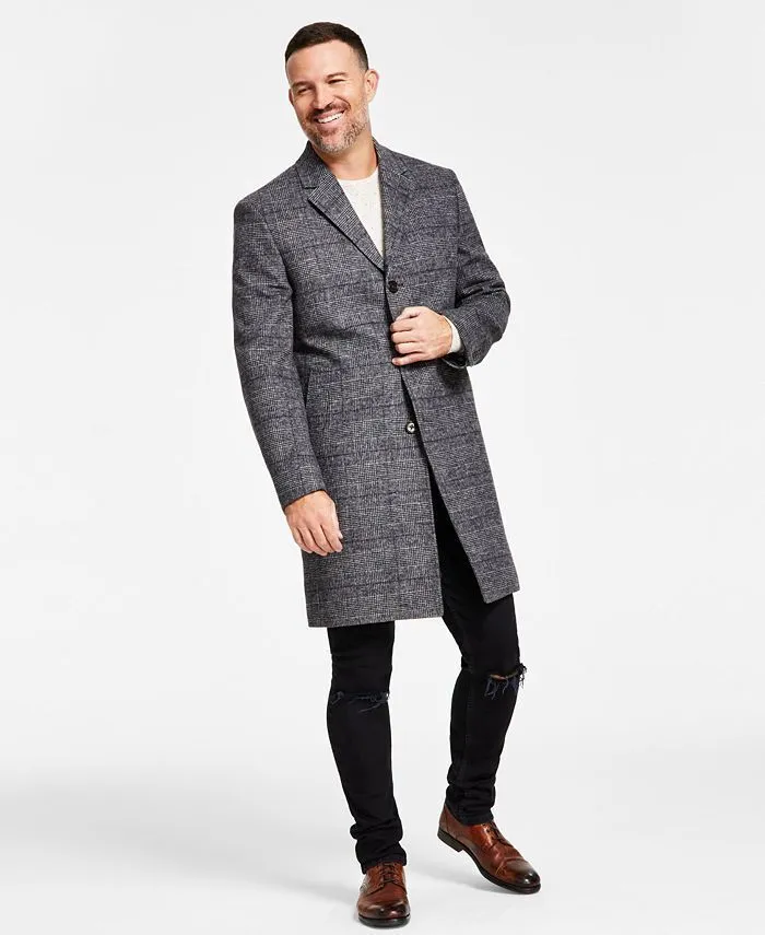 Lauren Ralph Lauren Men’s Luther Luxury Blend Overcoat Coat Black White Plaid 36S