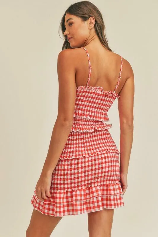 Lily Red Gingham Smocked Ruffle Mini Dress