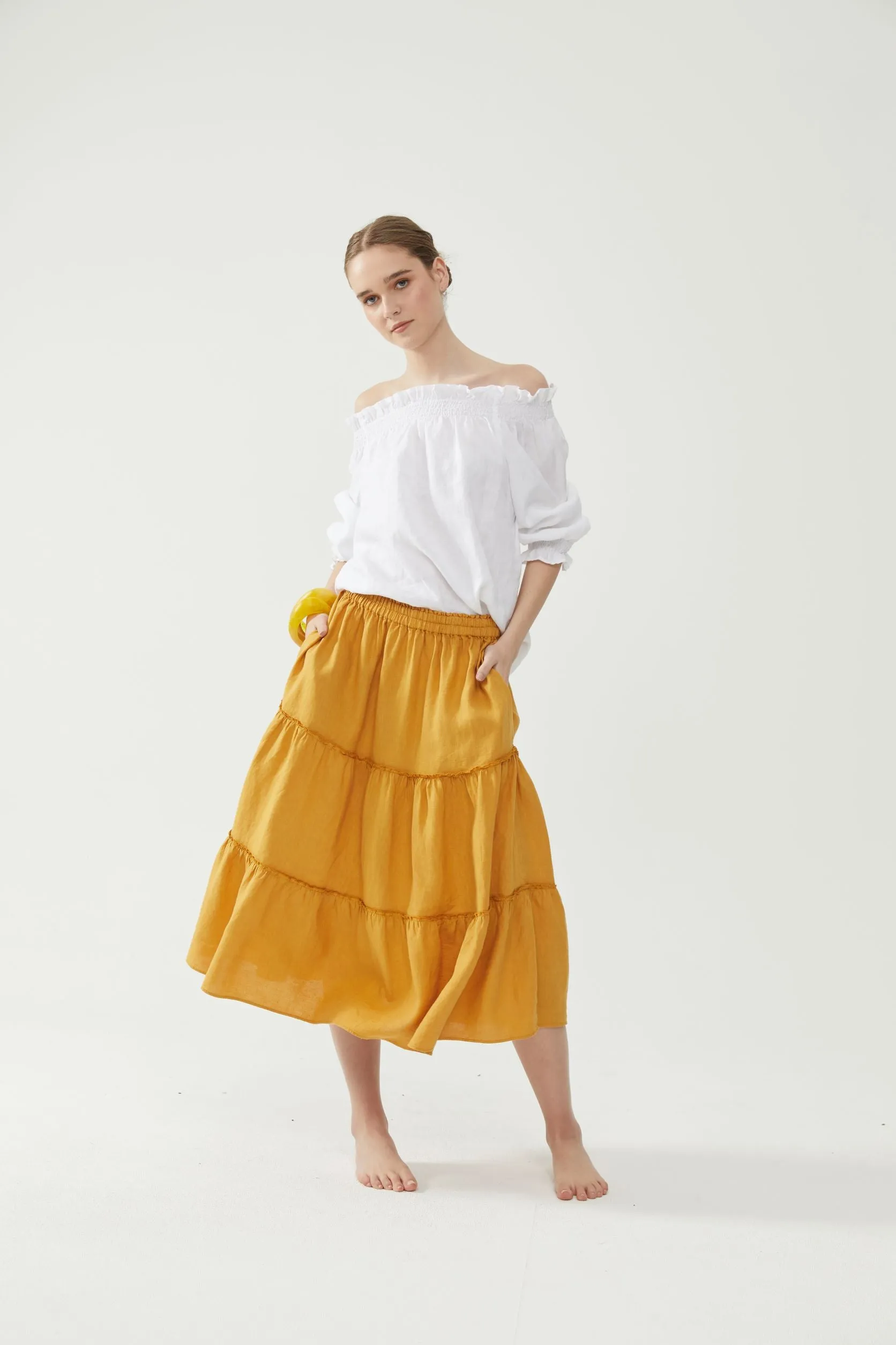 Long Rah Rah Skirt Mustard
