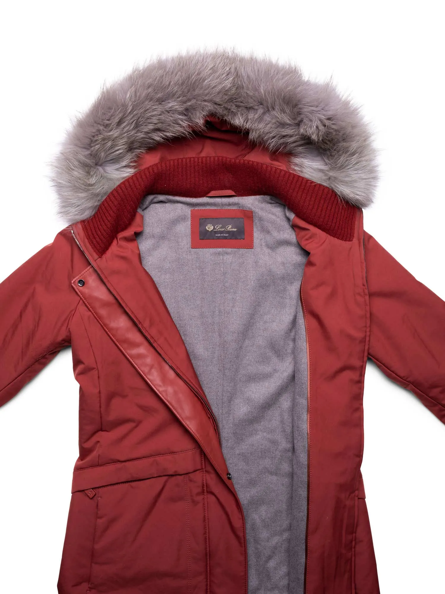 Loro Piana Cashmere Fox-Fur Hooded Parka Terracotta Red