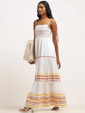LOV White Embroidered Cotton Tiered Maxi Dress