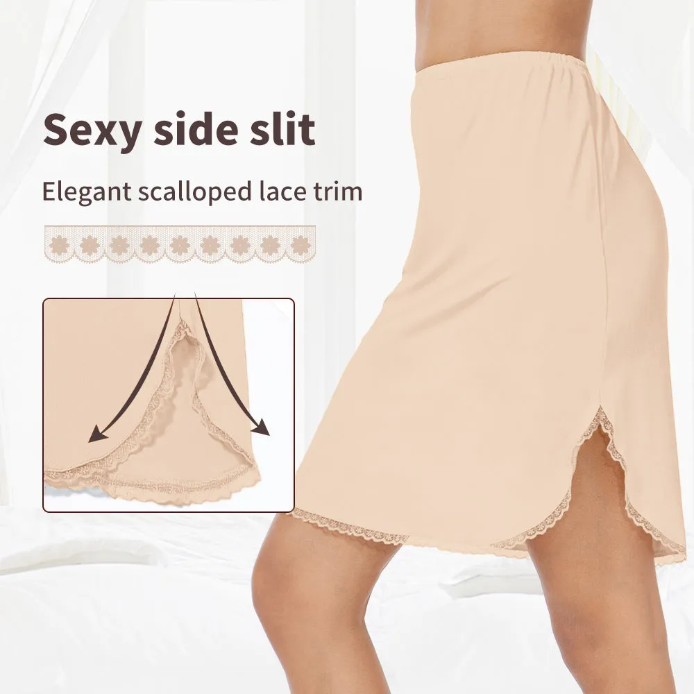 MANCYFIT Half Slips for Women Underskirt Short Mini Skirt with Floral Lace Trim