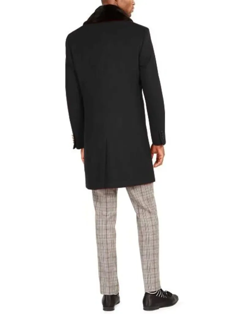 Mens Black Overcoat - Men's Classic Fit Trim Overcoat Three Quarter Length Coat