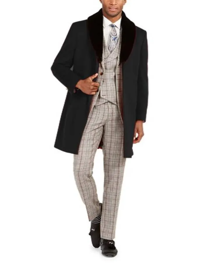 Mens Black Overcoat - Men's Classic Fit Trim Overcoat Three Quarter Length Coat