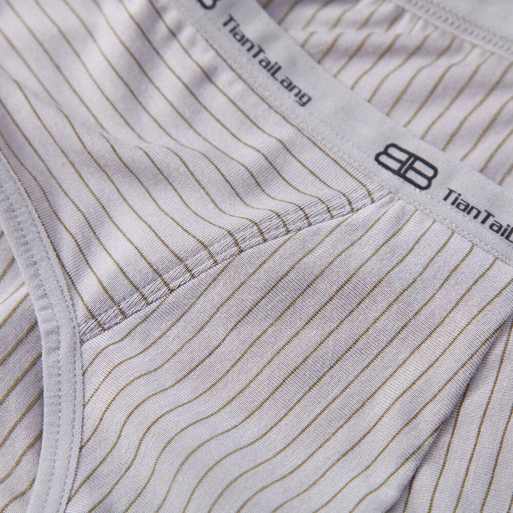 Men's Fashion Striped Low Waist Modal Briefs with U-Convex Pouch