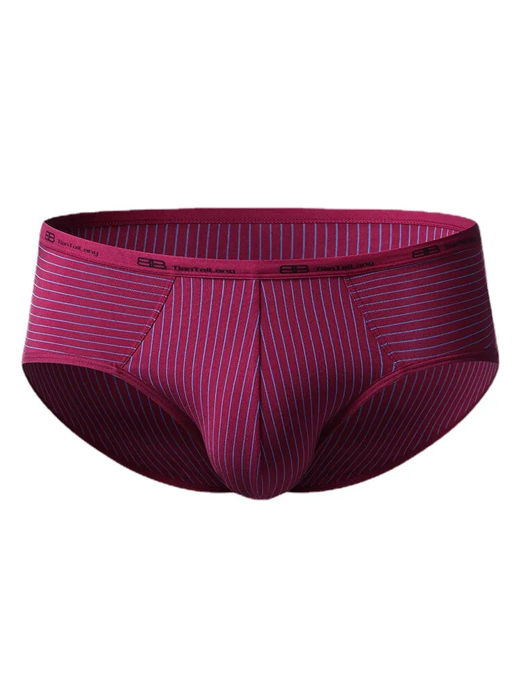 Men's Fashion Striped Low Waist Modal Briefs with U-Convex Pouch