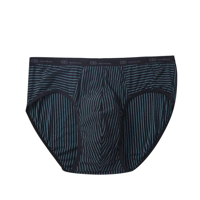 Men's Fashion Striped Low Waist Modal Briefs with U-Convex Pouch