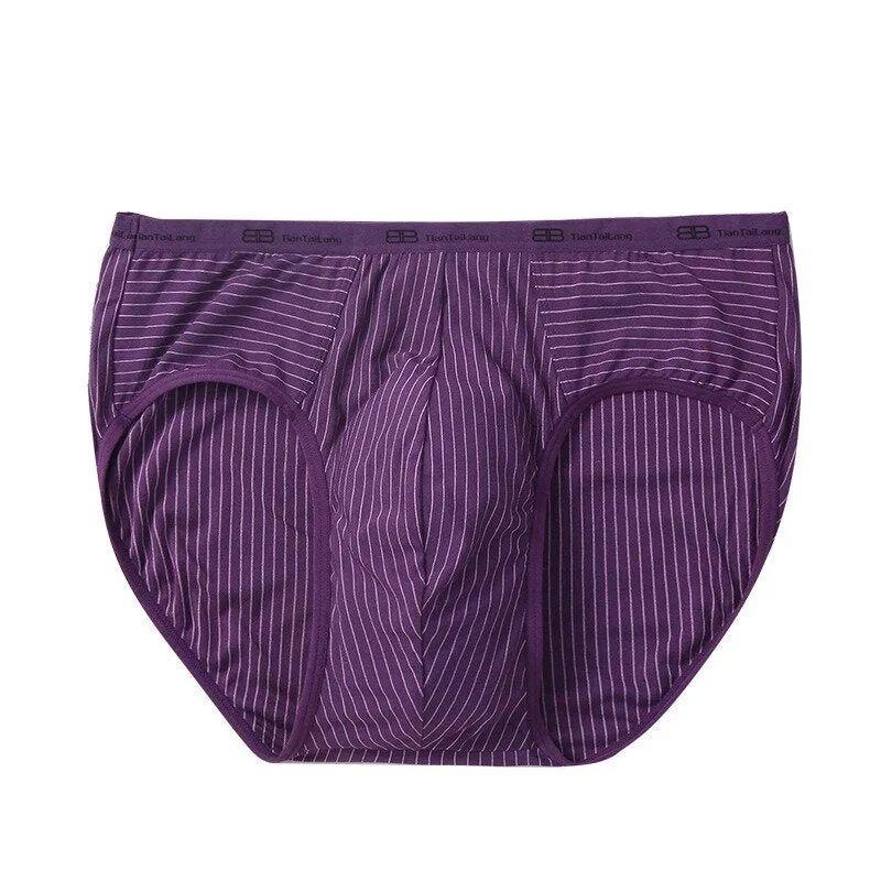 Men's Fashion Striped Low Waist Modal Briefs with U-Convex Pouch