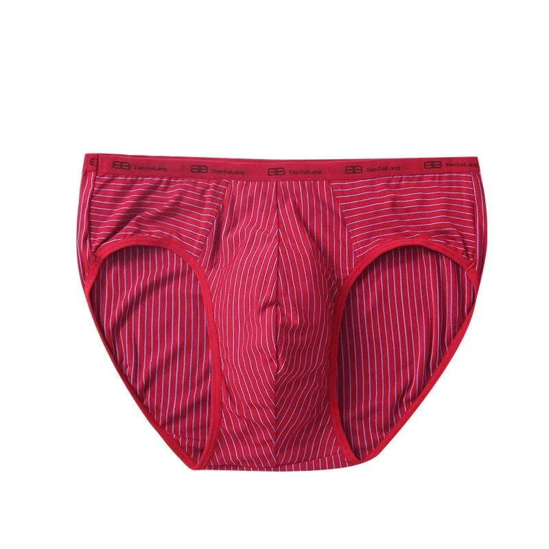 Men's Fashion Striped Low Waist Modal Briefs with U-Convex Pouch
