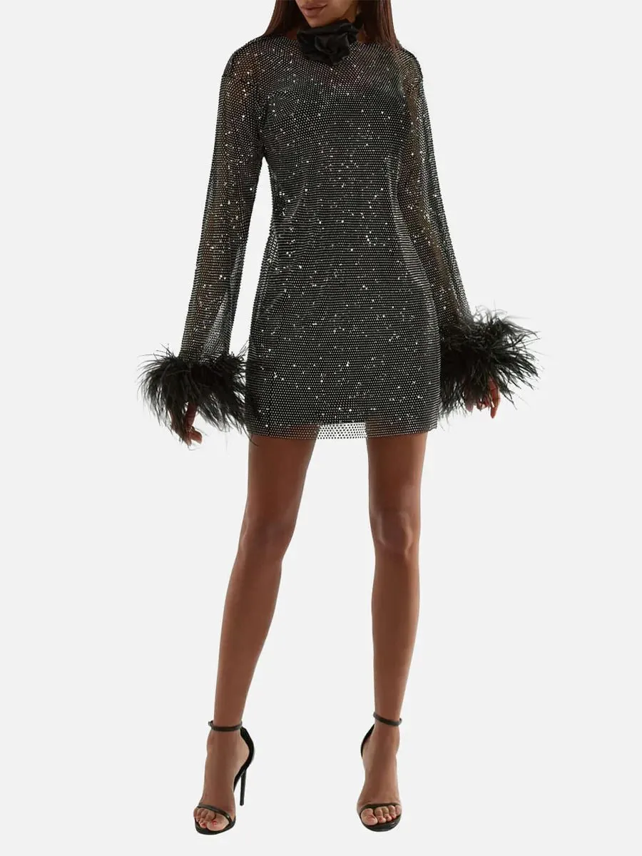 Mew Mews Mesh Diamond Feather Mini Dress