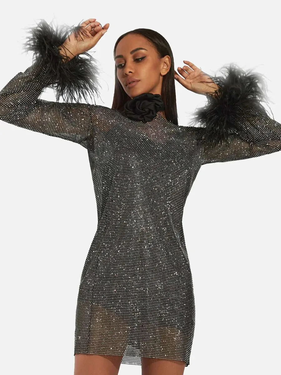 Mew Mews Mesh Diamond Feather Mini Dress