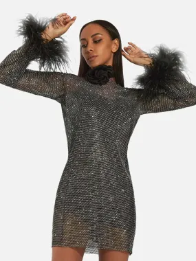 Mew Mews Mesh Diamond Feather Mini Dress
