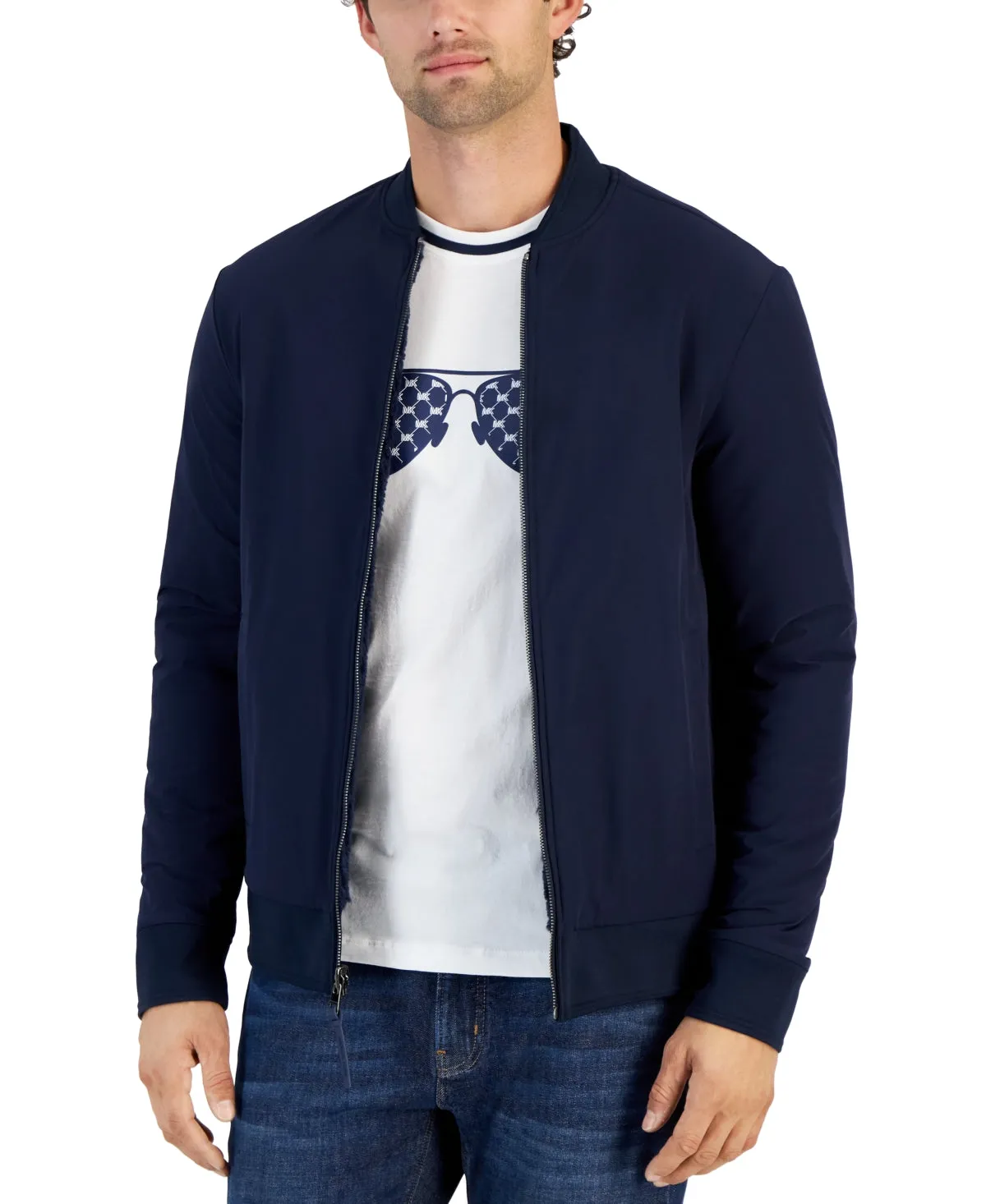 Michael Kors Mens Fleece Reversible Zip Front Jacket Coat  Midnight Blue  2XL