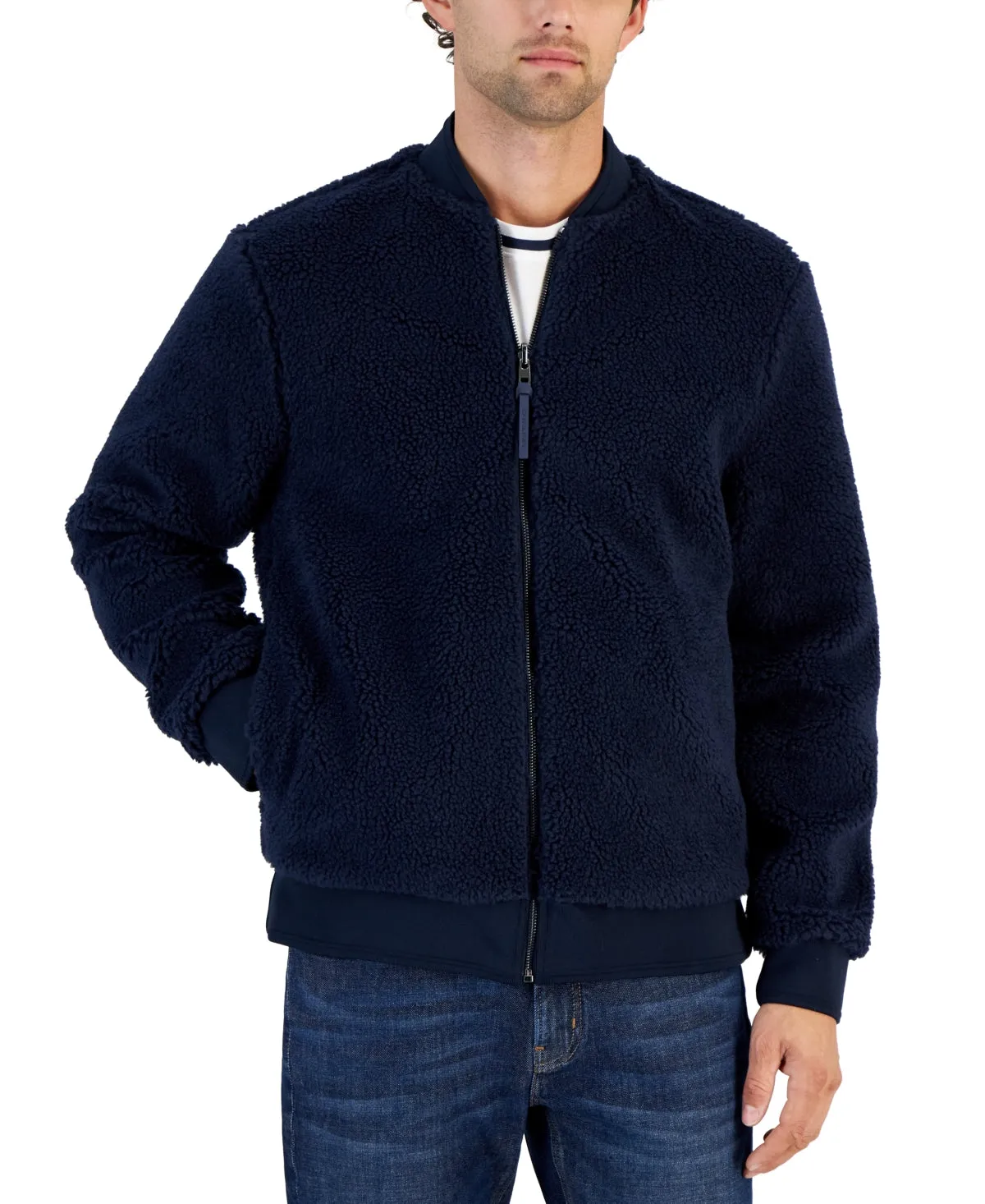 Michael Kors Mens Fleece Reversible Zip Front Jacket Coat  Midnight Blue  2XL