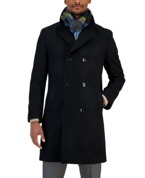 Nautica Mens Regular fit Overcoat Coat 48L Black Solid Double Breasted