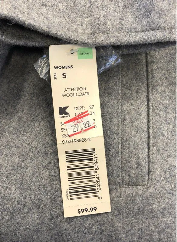 NWT Attention Women's Gray Overcoat - Size Small