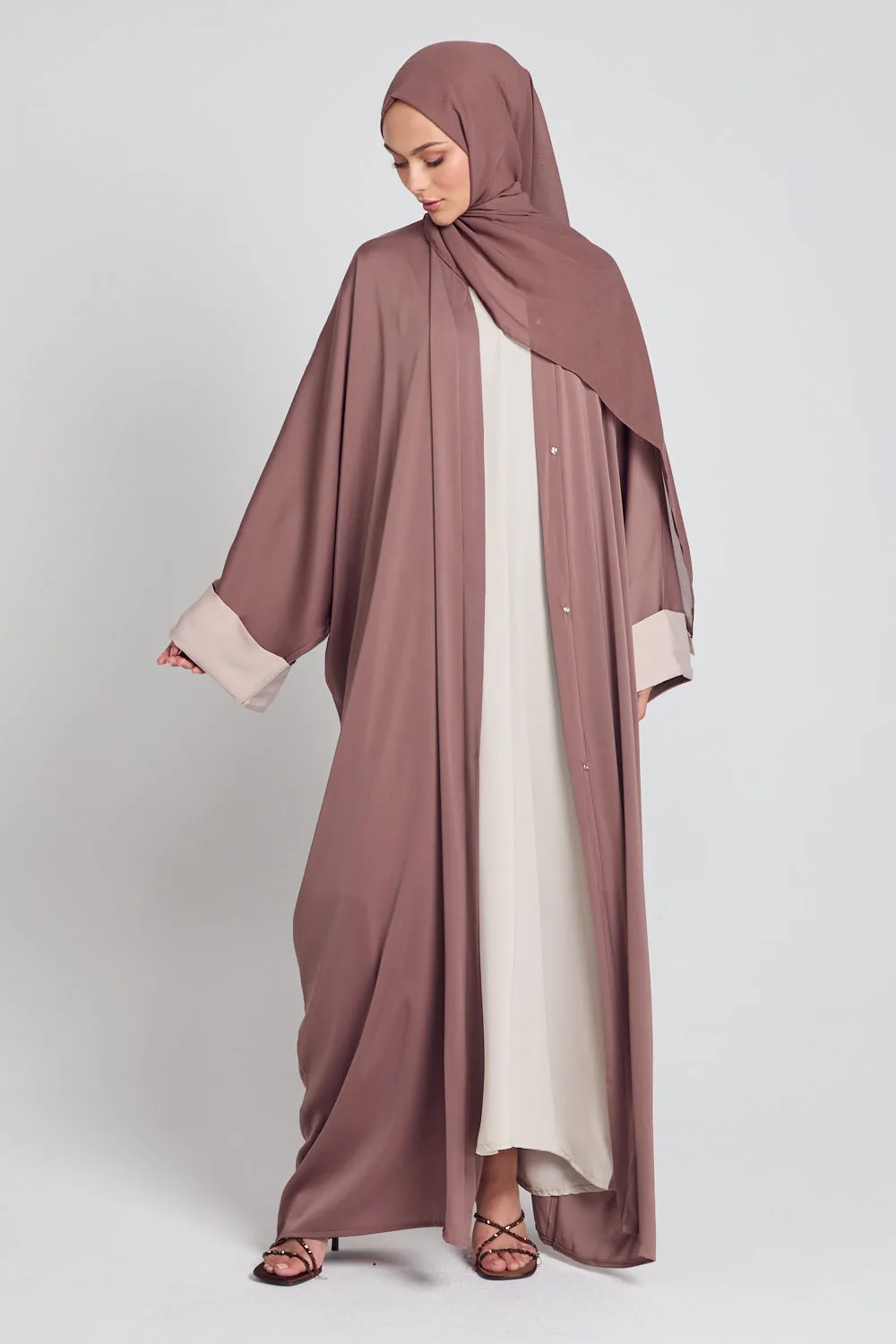 Open Farasha With Folded Contrast Cuffs - Warm Taupe